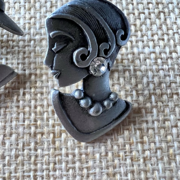 Vintage JJ Jonette Jewelry Art Deco lot of 3 Women Pins Matt Pewter EUC - Picture 4 of 8